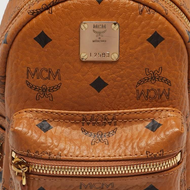 Pre Owned MCM Cognac Visetos Coated Canvas and Leather Mini Stark Studs Backpack