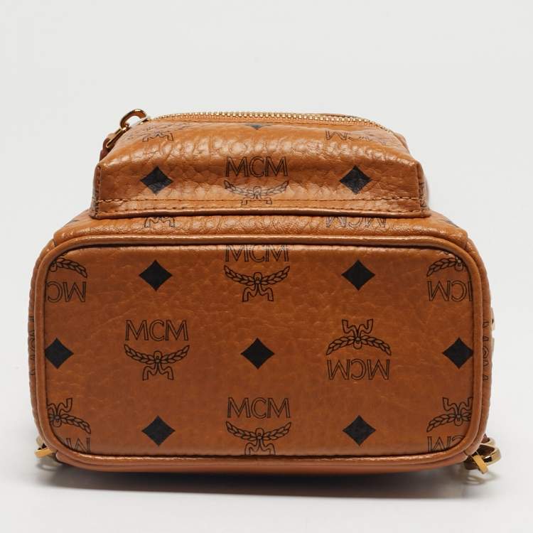 Pre Owned MCM Cognac Visetos Coated Canvas and Leather Mini Stark Studs Backpack