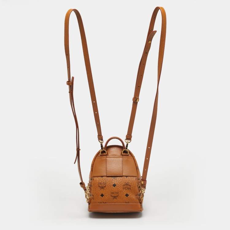 Pre Owned MCM Cognac Visetos Coated Canvas and Leather Mini Stark Studs Backpack