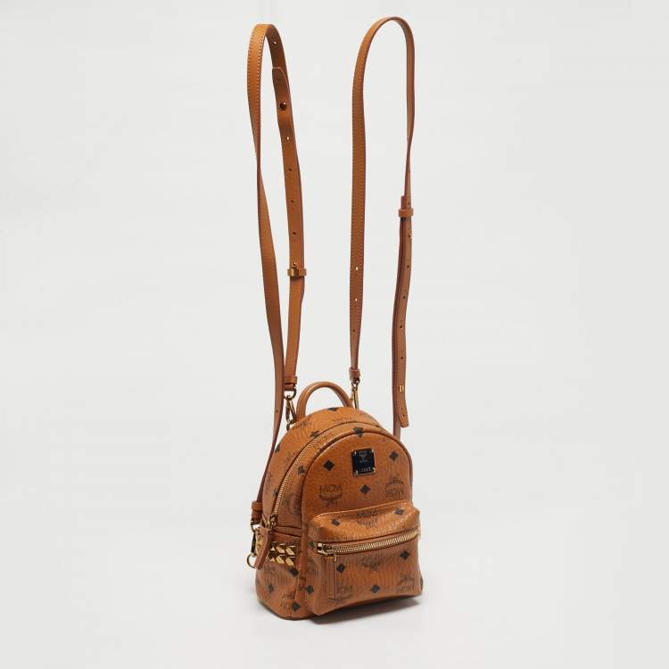 Pre Owned MCM Cognac Visetos Coated Canvas and Leather Mini Stark Studs Backpack