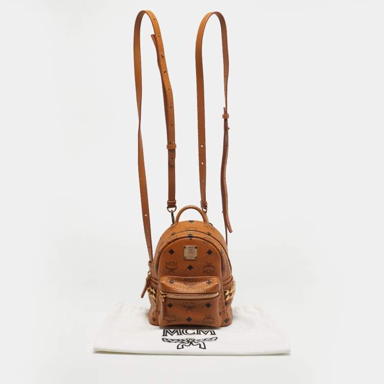 Pre Owned MCM Cognac Visetos Coated Canvas and Leather Mini Stark Studs Backpack