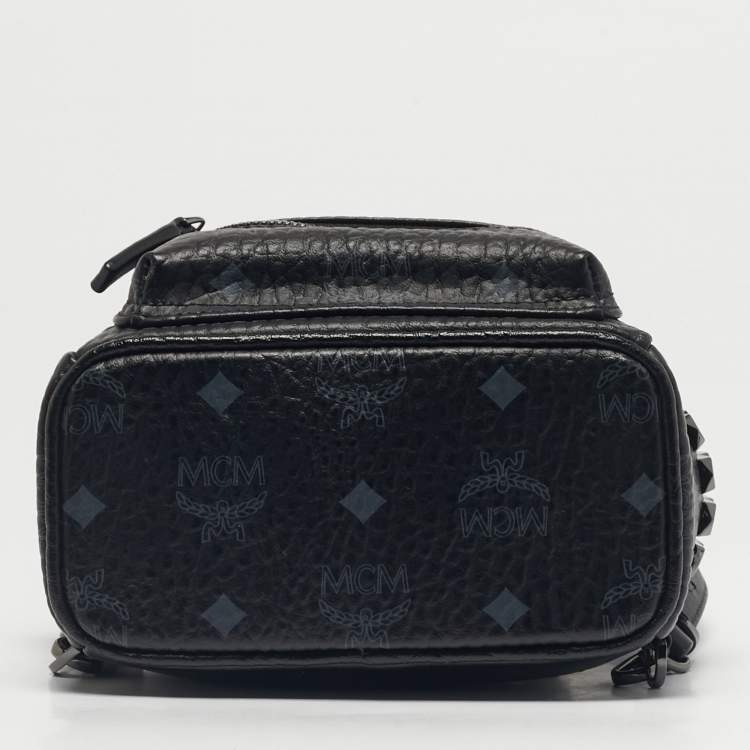 Pre Owned MCM Black Visetos Coated Canvas Mini Stark Side Studs Backpack