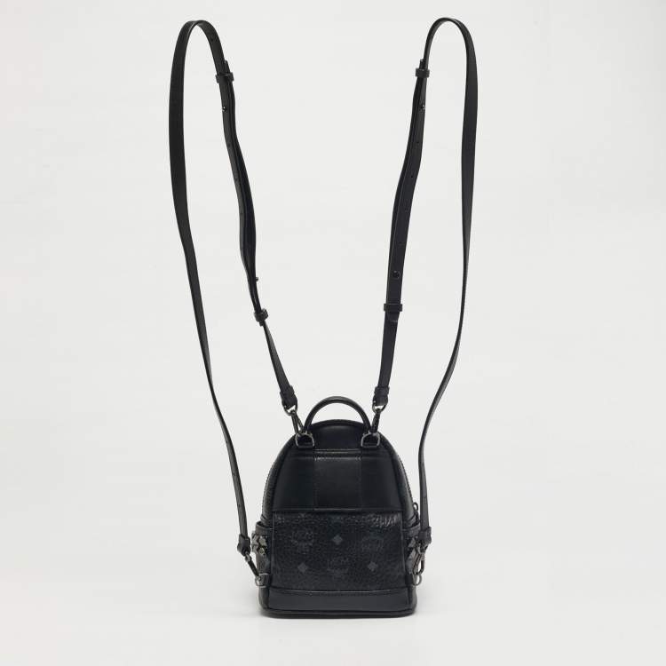Pre Owned MCM Black Visetos Coated Canvas Mini Stark Side Studs Backpack