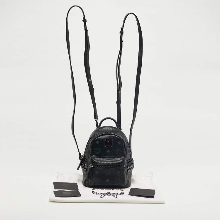 Pre Owned MCM Black Visetos Coated Canvas Mini Stark Side Studs Backpack