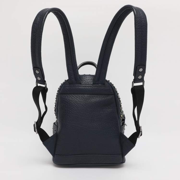 Pre Owned MCM Navy Blue Leather Diamond Studs Stark Backpack