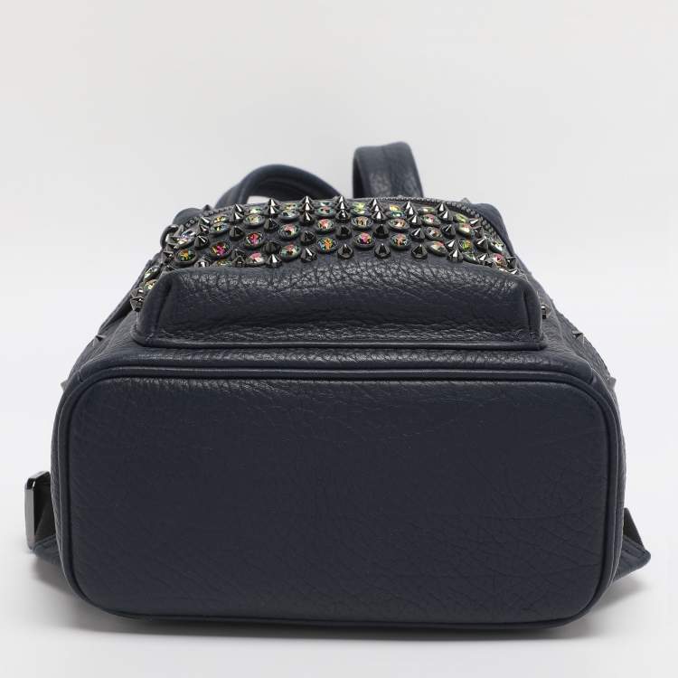 Pre Owned MCM Navy Blue Leather Diamond Studs Stark Backpack