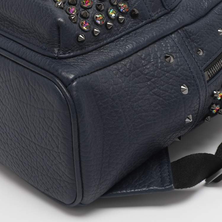 Pre Owned MCM Navy Blue Leather Diamond Studs Stark Backpack