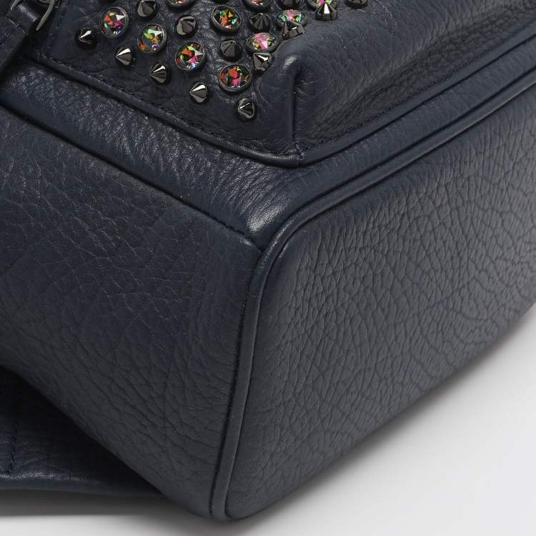 Pre Owned MCM Navy Blue Leather Diamond Studs Stark Backpack