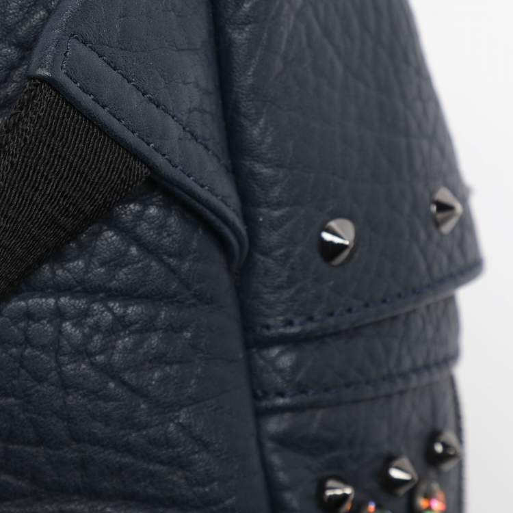 Pre Owned MCM Navy Blue Leather Diamond Studs Stark Backpack