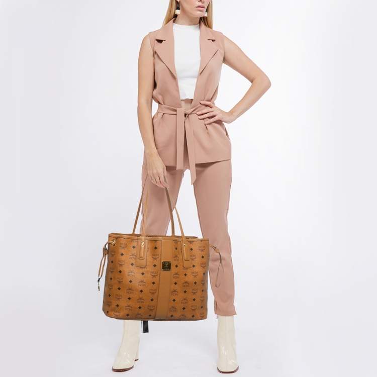 Pre Owned MCM Tan Visetos Coated Canvas and Fabric Liz Reversible Tote