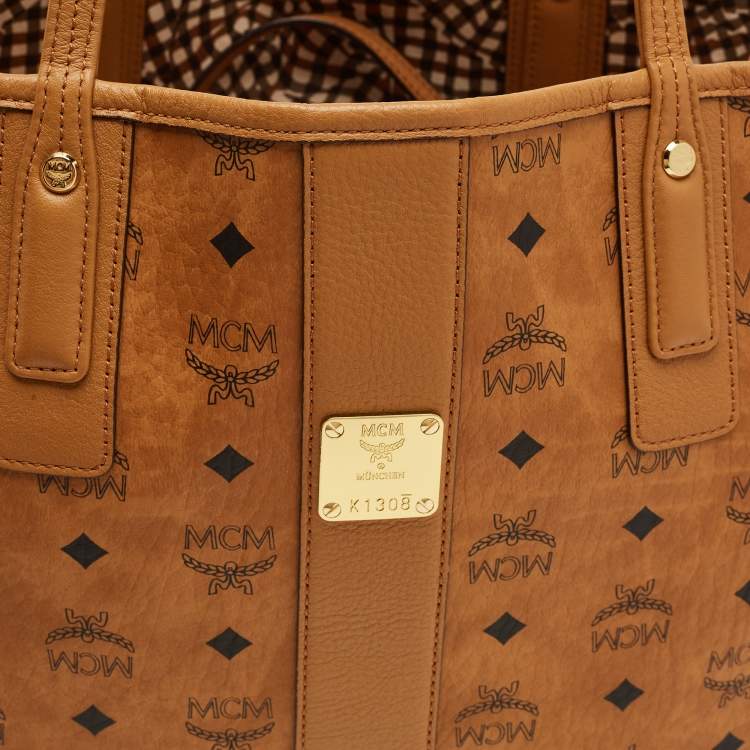 Pre Owned MCM Tan Visetos Coated Canvas and Fabric Liz Reversible Tote