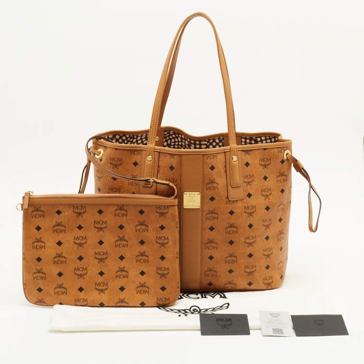 Pre Owned MCM Tan Visetos Coated Canvas and Fabric Liz Reversible Tote