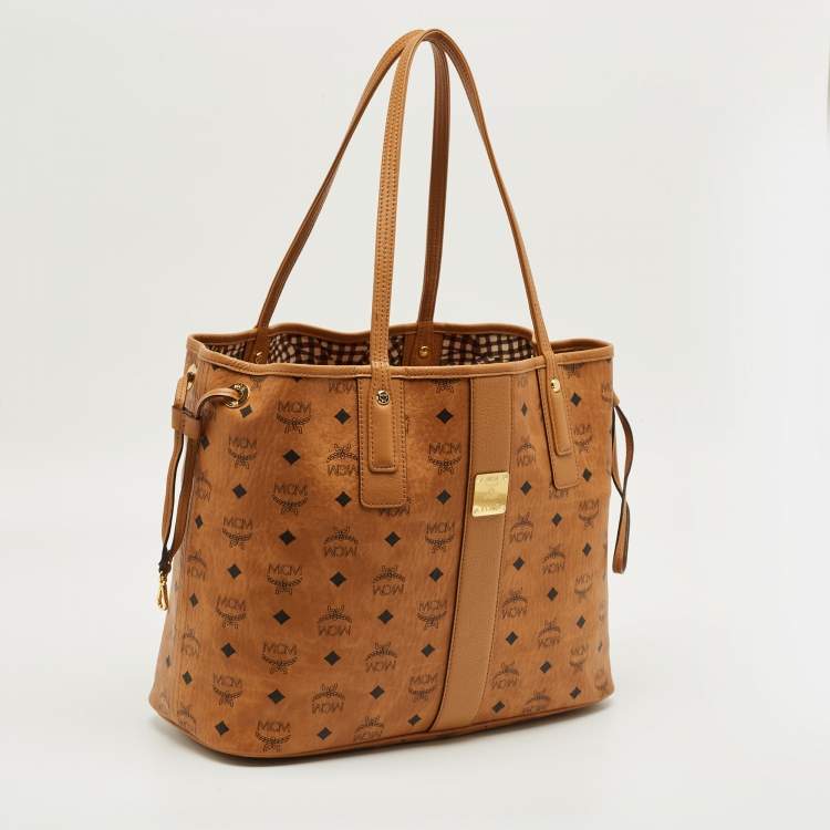Pre Owned MCM Tan Visetos Coated Canvas and Fabric Liz Reversible Tote