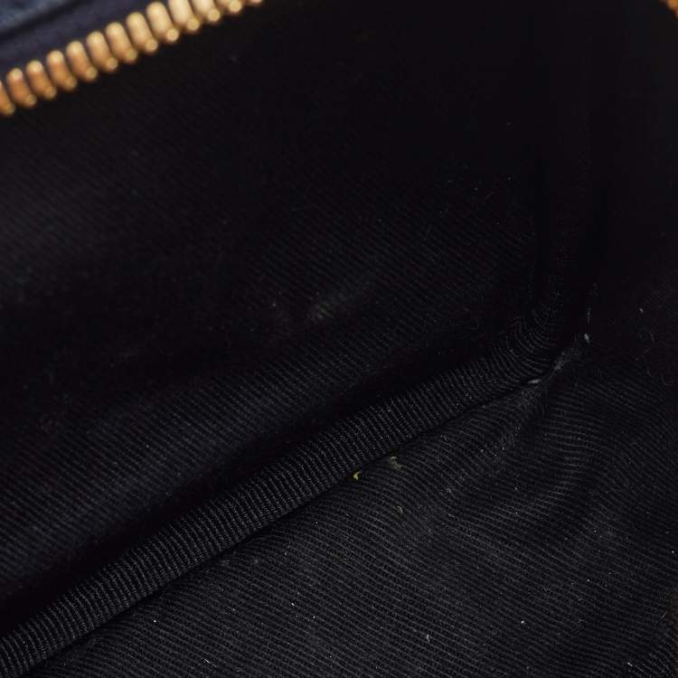 Pre Owned MCM Tan/Navy Blue Leather and Visetos Coated Canvas Small Klassik Crossbody Bag