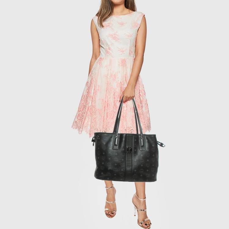 Pre Owned MCM Black Visetos Coated Canvas and Fabric Project Reversible Tote