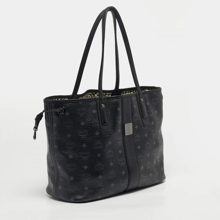 Pre Owned MCM Black Visetos Coated Canvas and Fabric Project Reversible Tote