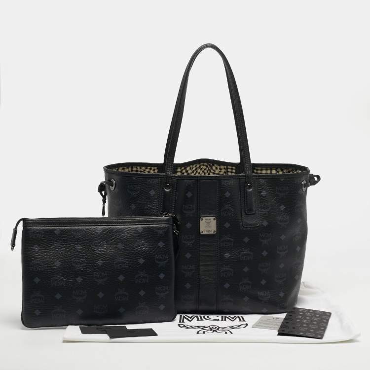 Pre Owned MCM Black Visetos Coated Canvas and Fabric Project Reversible Tote
