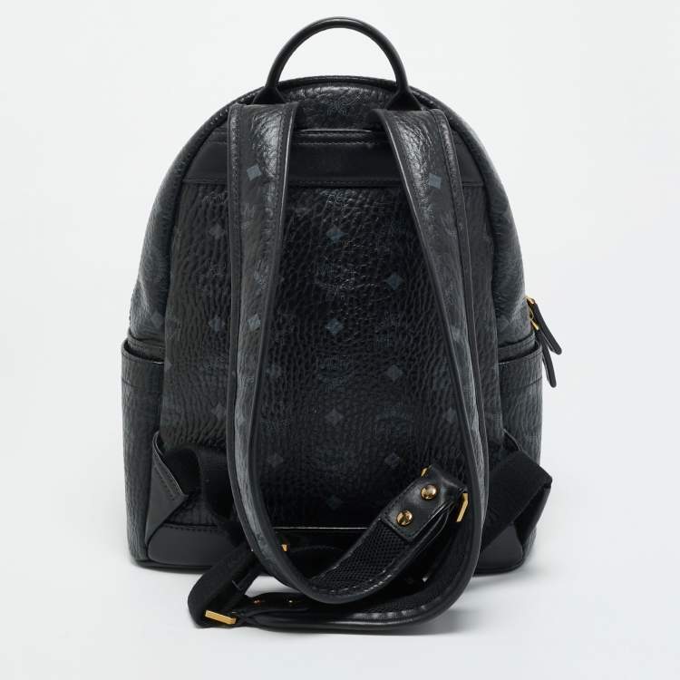 Pre Owned MCM Stark Small Black Visetos Coated Canvas Studded Backpack