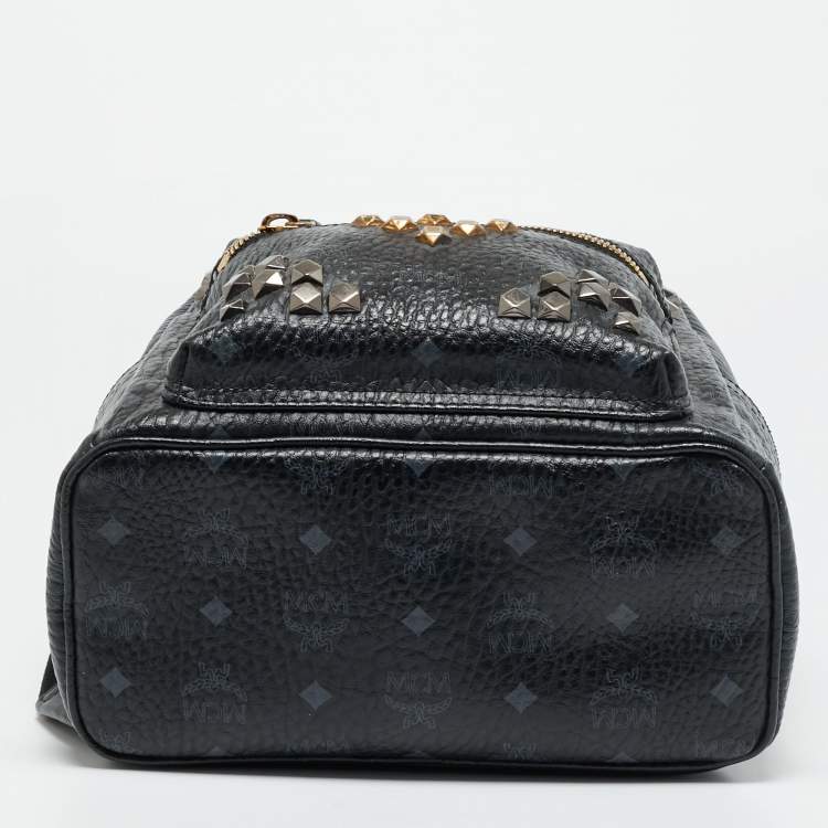Pre Owned MCM Stark Small Black Visetos Coated Canvas Studded Backpack