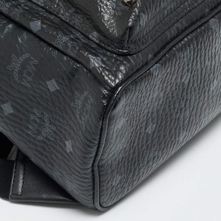 Pre Owned MCM Stark Small Black Visetos Coated Canvas Studded Backpack