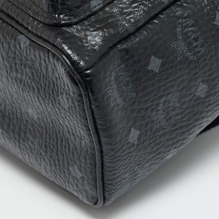 Pre Owned MCM Stark Small Black Visetos Coated Canvas Studded Backpack