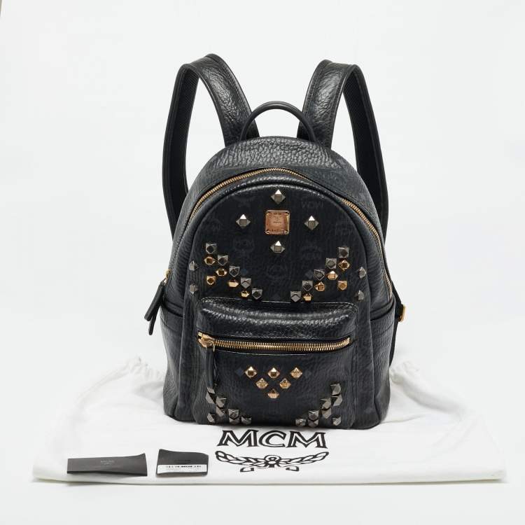 Pre Owned MCM Stark Small Black Visetos Coated Canvas Studded Backpack
