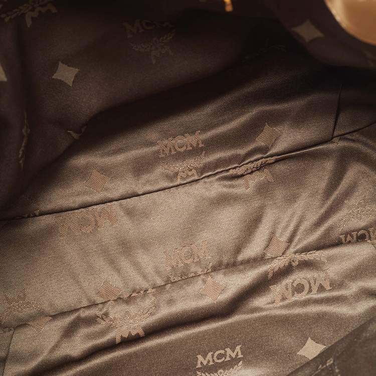 Pre Owned MCM Beige Visetos Coated Canvas Drawstring Tote