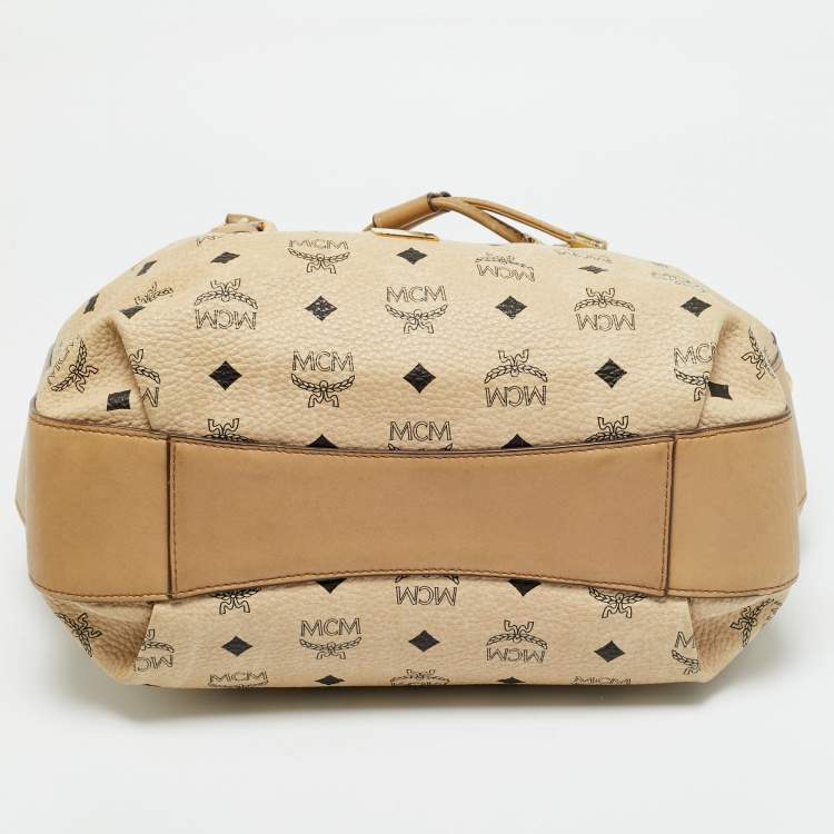 Pre Owned MCM Beige Visetos Coated Canvas Drawstring Tote