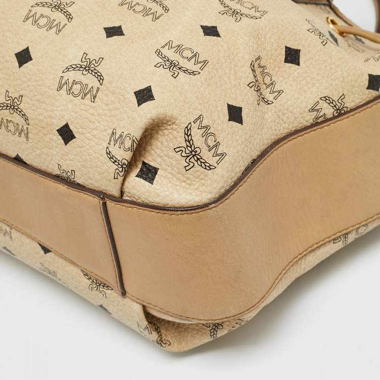 Pre Owned MCM Beige Visetos Coated Canvas Drawstring Tote