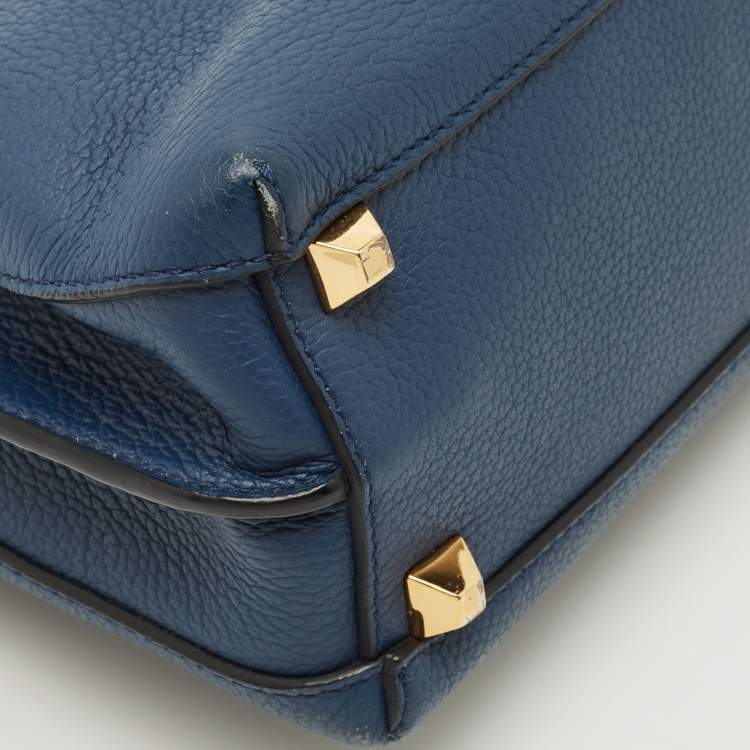 Pre Owned MCM Milla Flap Two Tone Blue Leather Top Handle Bag