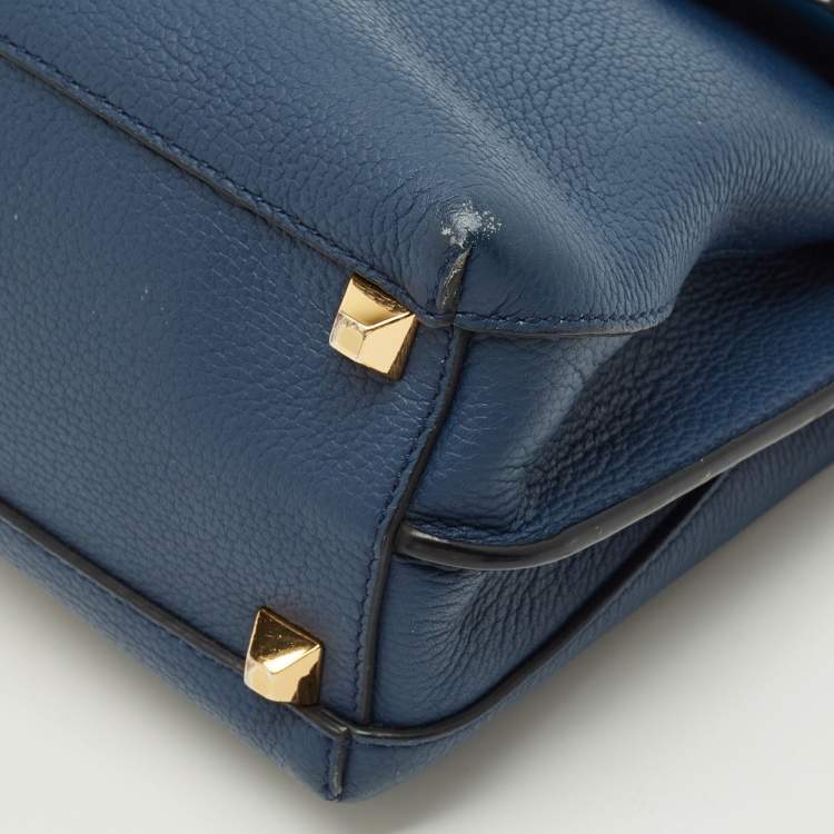 Pre Owned MCM Milla Flap Two Tone Blue Leather Top Handle Bag