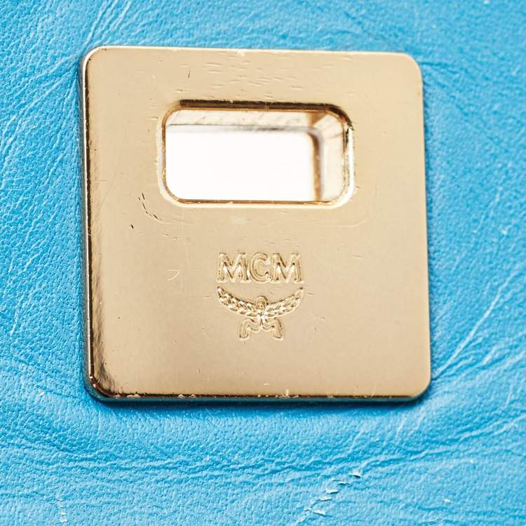 Pre Owned MCM Milla Flap Two Tone Blue Leather Top Handle Bag