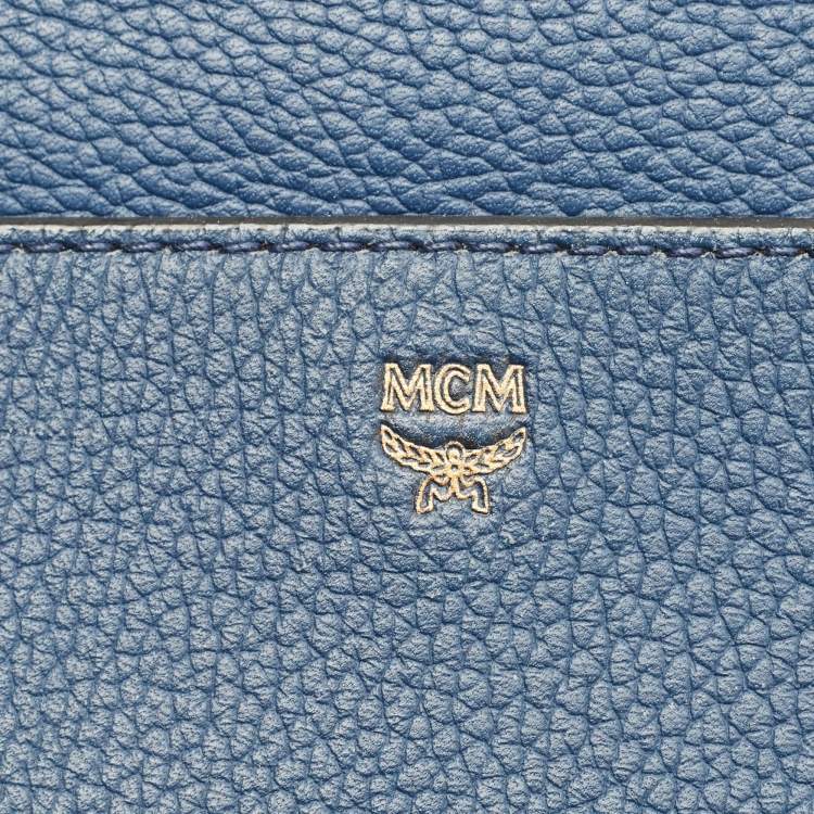 Pre Owned MCM Milla Flap Two Tone Blue Leather Top Handle Bag