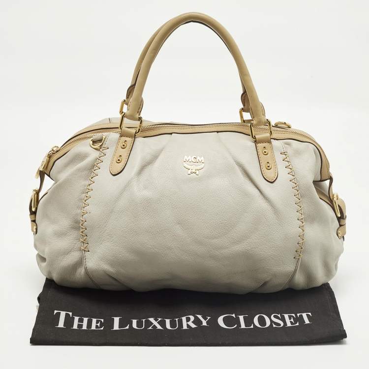 Pre Owned MCM Whipstitched Detail Grey Leather Satchel