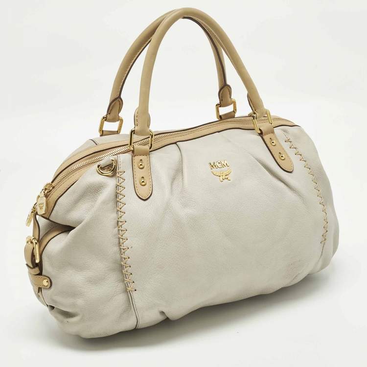 Pre Owned MCM Whipstitched Detail Grey Leather Satchel