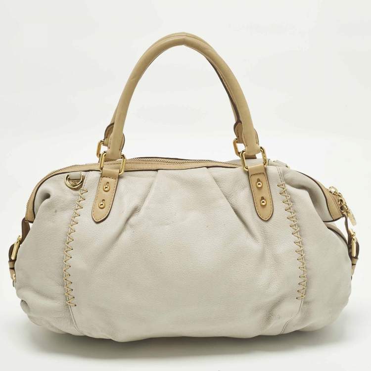 Pre Owned MCM Whipstitched Detail Grey Leather Satchel