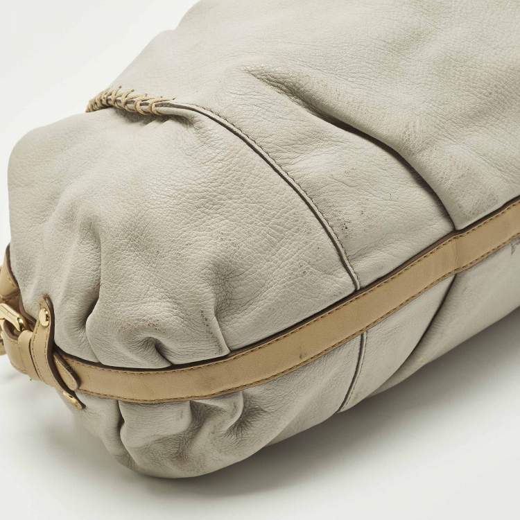 Pre Owned MCM Whipstitched Detail Grey Leather Satchel