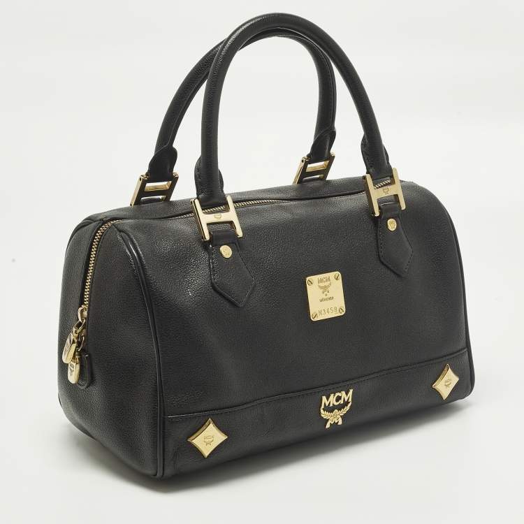 Pre Owned MCM Black Leather Small Zip Satchel