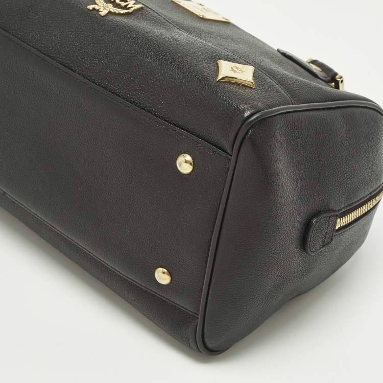 Pre Owned MCM Black Leather Small Zip Satchel