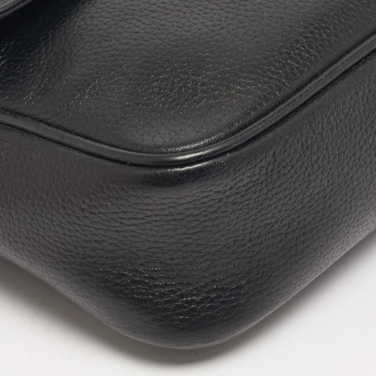 Pre Owned MCM Logo Studded Black Leather Flap Shoulder Bag