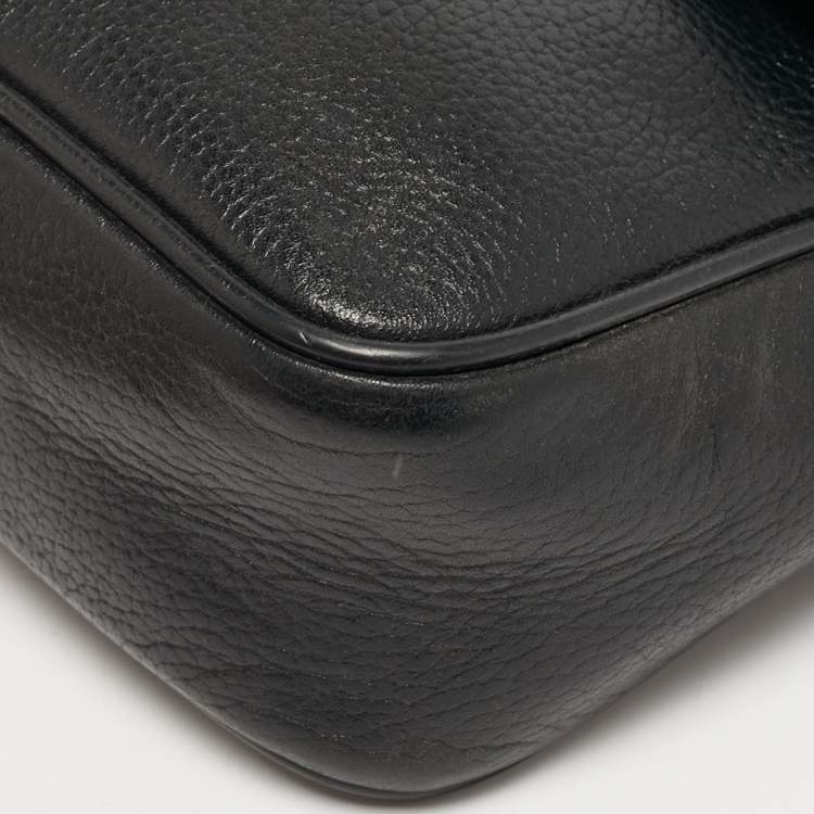 Pre Owned MCM Logo Studded Black Leather Flap Shoulder Bag