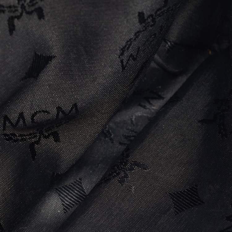 Pre Owned MCM Logo Studded Black Leather Flap Shoulder Bag