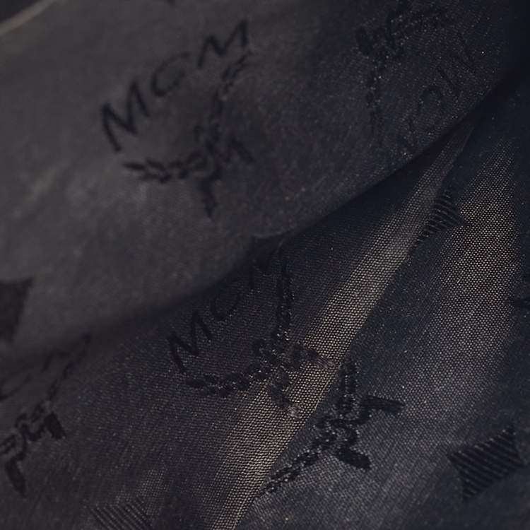 Pre Owned MCM Logo Studded Black Leather Flap Shoulder Bag