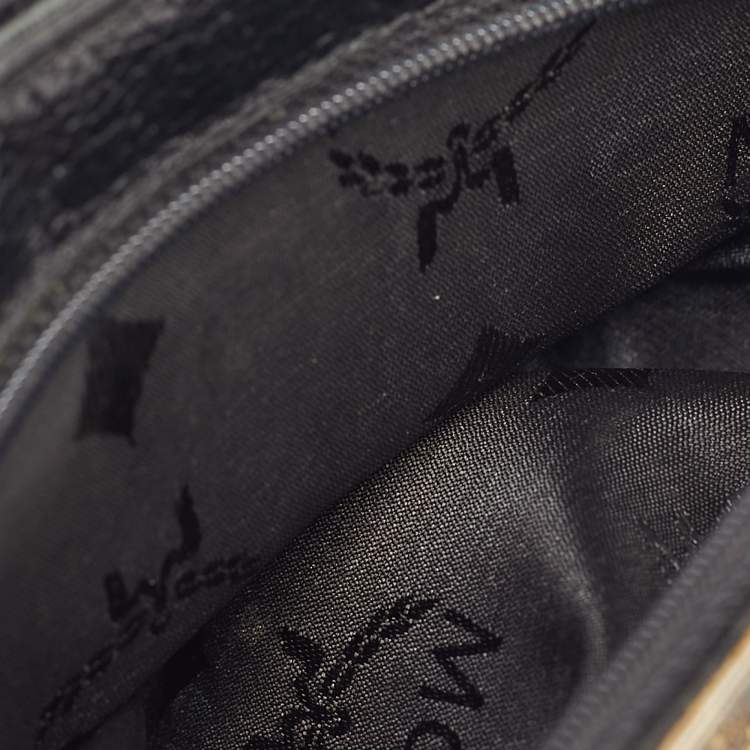 Pre Owned MCM Logo Studded Black Leather Flap Shoulder Bag