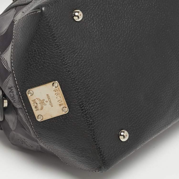 مملوكة مسبقًا MCM Black Logo Diamond Print Fabric and Leather Boston Bag