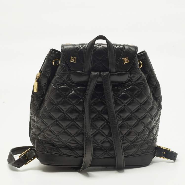 Pre Owned MCM Studded Black Quilted Leather Drawstring Backpack