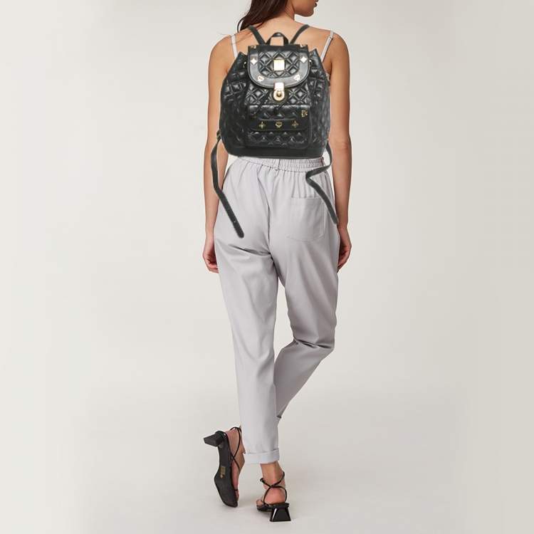 Pre Owned MCM Studded Black Quilted Leather Drawstring Backpack