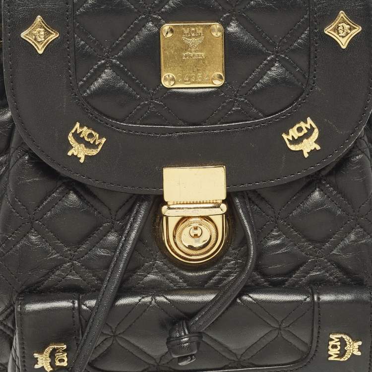 Pre Owned MCM Studded Black Quilted Leather Drawstring Backpack