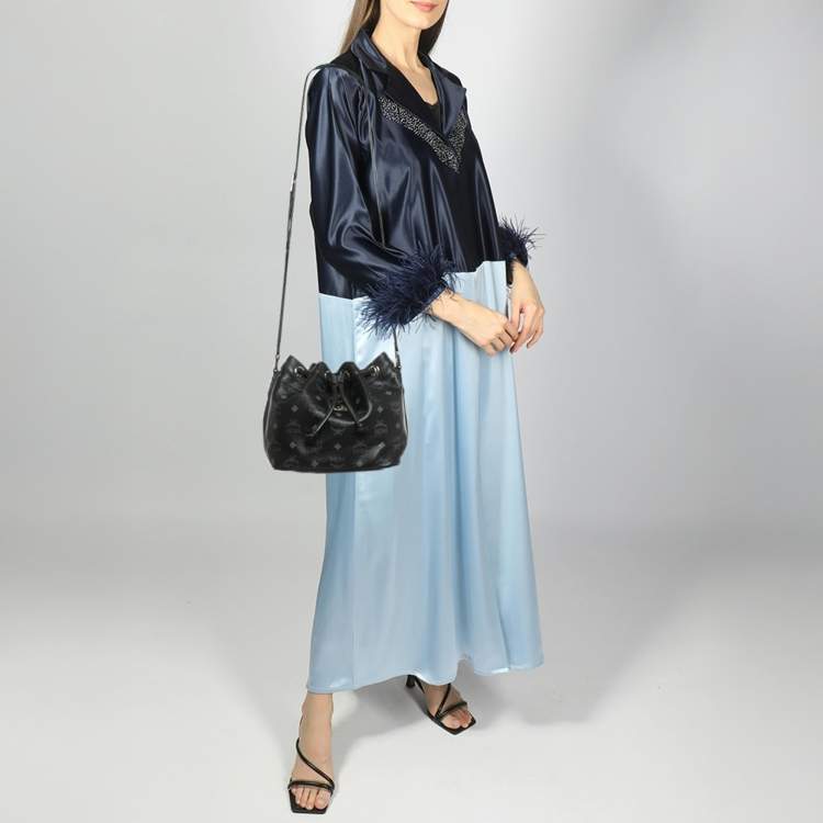 Pre Owned MCM Black Visetos Coated Canvas and Leather Drawstring Bucket Bag