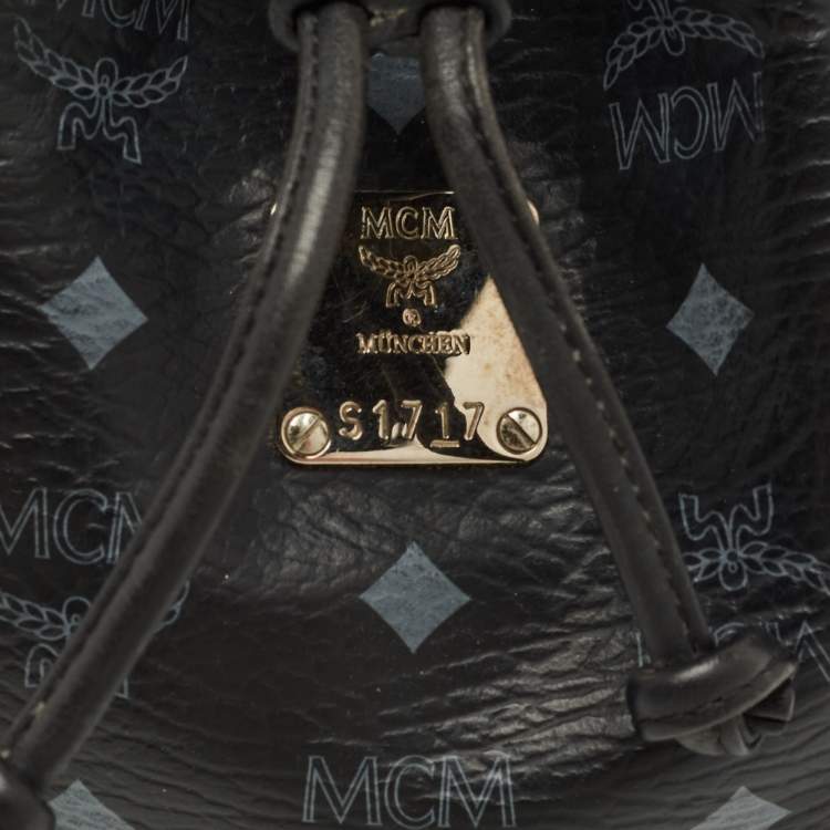 Pre Owned MCM Black Visetos Coated Canvas and Leather Drawstring Bucket Bag